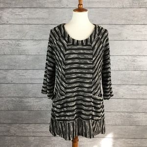 Kaktus Black & White Cotton Blend Tunic Top Sz L